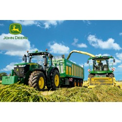 Puzzle Schmidt: John Deere - Tractor 7310R și combină de recoltat 8600i, 100 piese + figurină tractor cadou