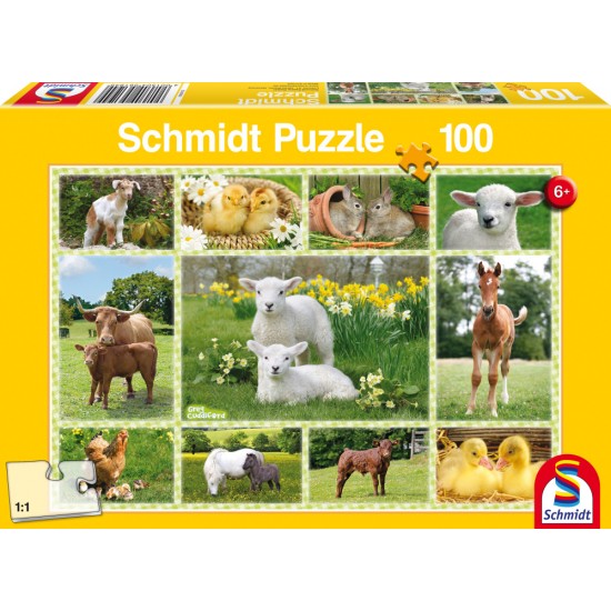 Puzzle Schmidt: Puii animalelor domestice, 100 piese