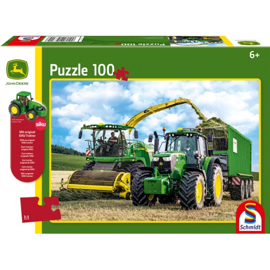 Puzzle Schmidt: John Deere - Tractor John Deere 6195M și 8500i, 100 piese