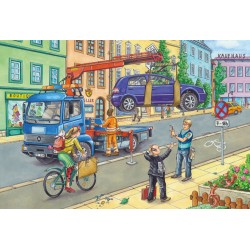 Puzzle Schmidt: Mașină gunoi, remorcher și măturator, 24 piese
