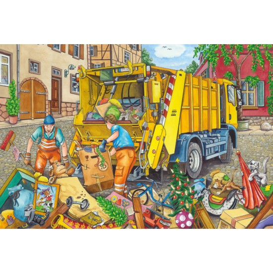 Puzzle Schmidt: Mașină gunoi, remorcher și măturator, 24 piese