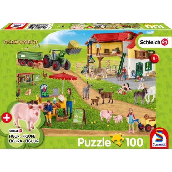 Puzzle Schmidt: Schleich - Farm World: Fermă și piață, 100 piese