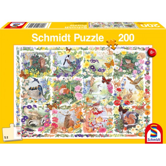 Puzzle Schmidt: Anotimpurile cu flori și animale, 200 piese