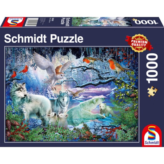 Puzzle Schmidt: Lupi în pădure iarna, 1000 piese