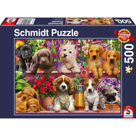 Puzzle Schmidt: Raftul cu cățeluși, 500 piese