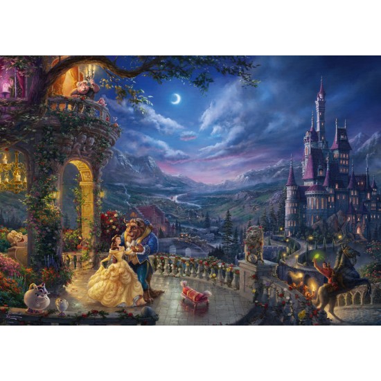 Puzzle Schmidt: Thomas Kinkade - Disney - Frumoasa și bestia, dansând la lumina lunii, 1000 piese